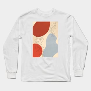 Abstract Line Work, Botanical Mid Century, Modern Boho Long Sleeve T-Shirt